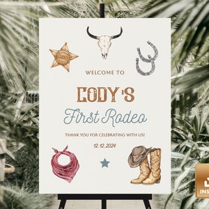 1st Rodeo Birthday Welcome Sign Template, Western Editable Sign, Cowboy Birthday Party, Instant Download, First Birthday Party Welcome Sign