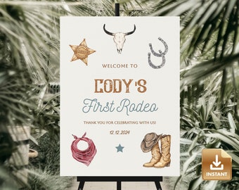 1st Rodeo Birthday Welcome Sign Template, Western Editable Sign, Cowboy Birthday Party, Instant Download, First Birthday Party Welcome Sign