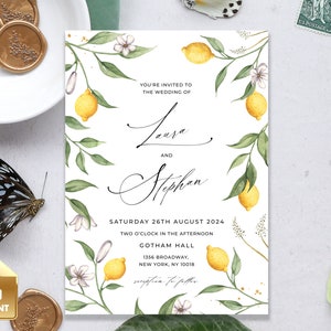 CAPRI - Summer Wedding Invitation Template, Hand-Painted Lemons, Italian Wedding Invitation, Citrus Wedding, Lemon Invitation Invitation
