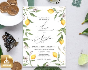 CAPRI - Summer Wedding Invitation Template, Hand-Painted Lemons, Italian Wedding Invitation, Citrus Wedding, Lemon Invitation Invitation
