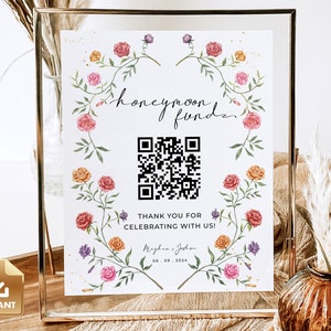 Honeymoon Fund Sign, Venmo Honeymoon OR Sign Template, Wedding Cash Gift, Watercolor Roses, Template Download Editable Wedding Sign - ROSA