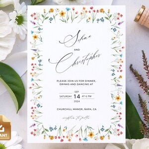 FLORA - Wildflower Wedding Reception Invitation Template, Summer Wedding Reception Invitation, Editable Reception Invite, Floral Reception
