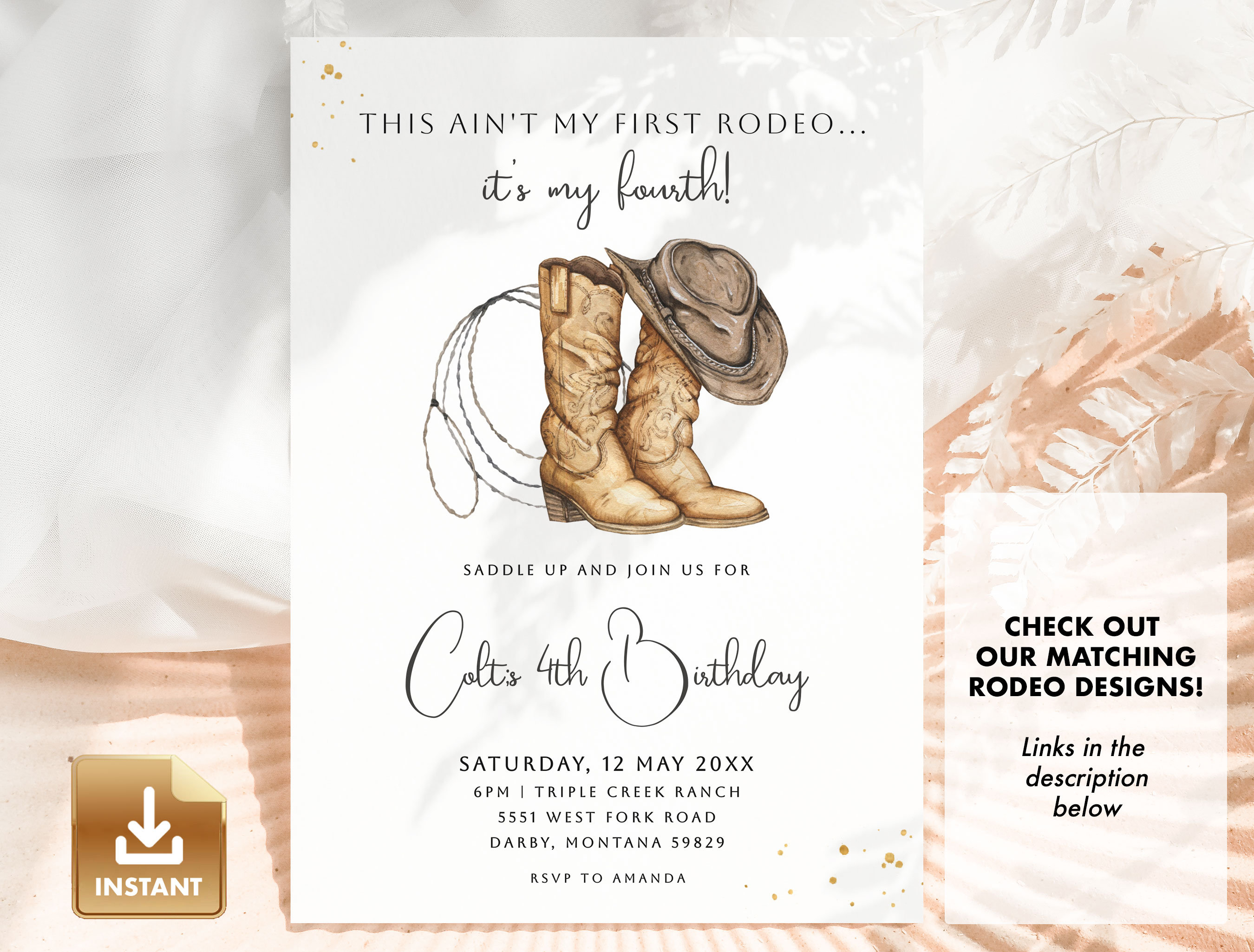 4th Rodeo Birthday Party Invitation, Western Birthday Invite, Cowboy ...