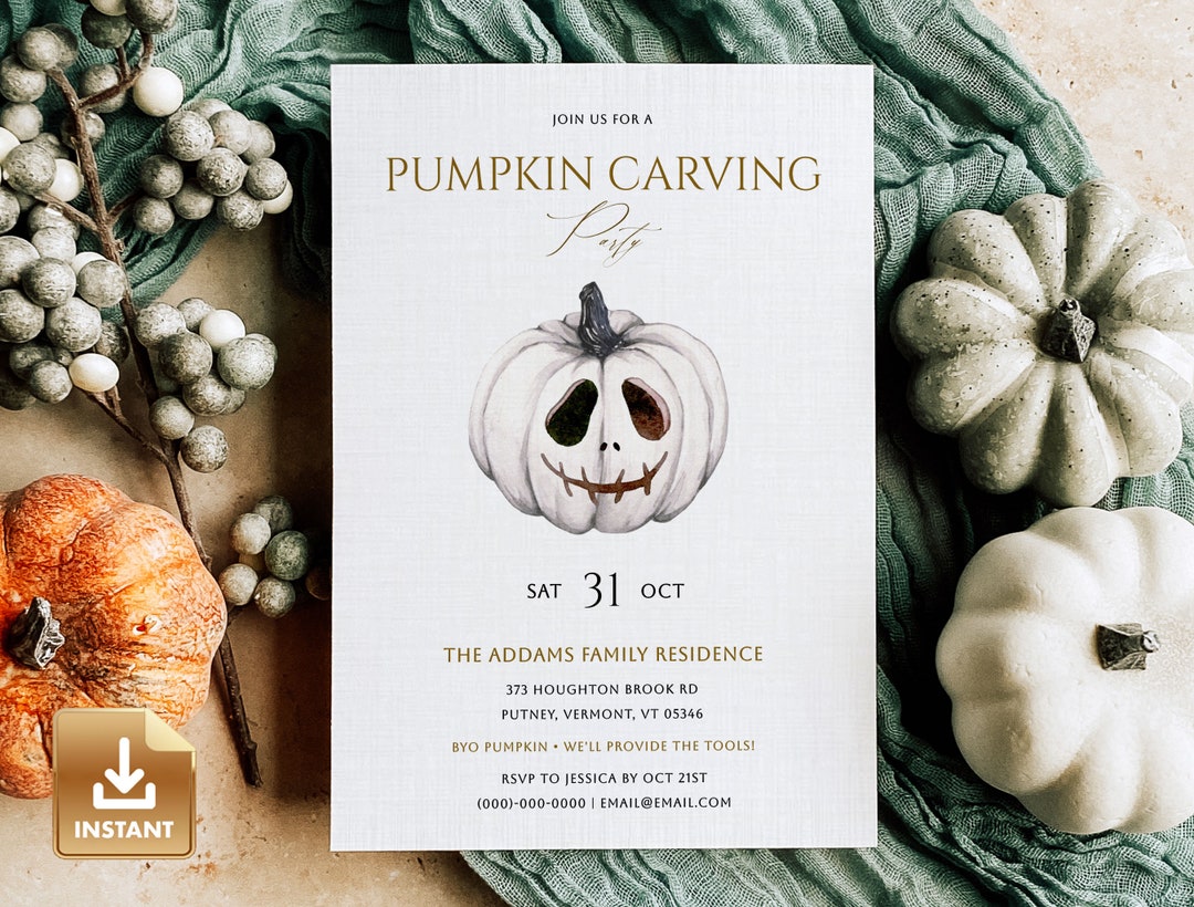 Pumpkin Carving Party Invitation, Halloween Party Invitation, Editable