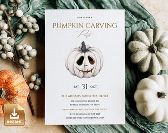Pumpkin Carving Party Invitation, Halloween Party Invitation, Editable Pumpkin Carving Invite, Template Download, All Hallows Eve Party