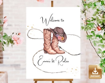 1st Rodeo Birthday Welcome Sign Template, First Birthday Party Welcome Sign, Western Editable Sign, Cowgirl Birthday Party, Instant Download
