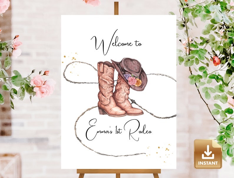 First Rodeo Flower 1st Rodeo Birthday Welcome Sign Template, First Birthday Party Welcome ...