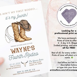 4th Rodeo Birthday Party Invitation, Cowboy Birthday Invitation ...