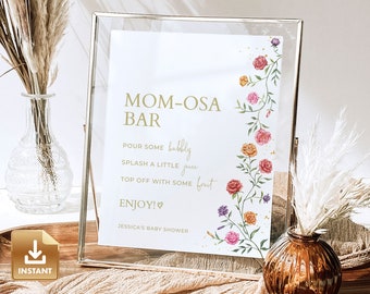 Rose Momosa Bar Sign Baby Shower Template, Instant Download Floral Mom-osa Bar Table Sign, Baby Shower Decoration Editable Printable - ROSA