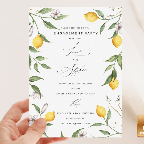 CAPRI - Engagement Party Invitation Template, Lemon Engagement Invitation, INSTANT Download, Summer Engagement Invitation