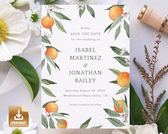 Orange Save The Date Card: Citrus Wedding Invitation (Digital Download)