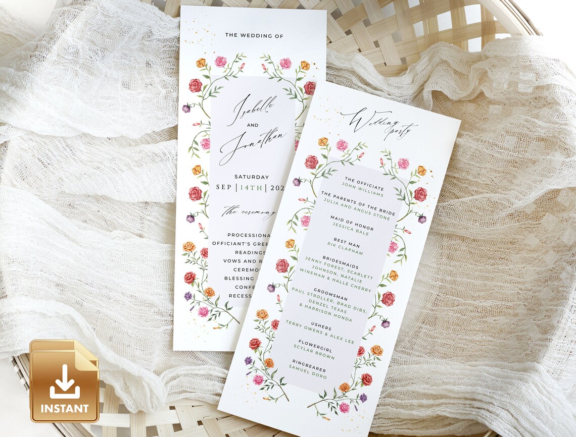 ROSA Rose Wedding Program Template Romantic Ceremony - Etsy