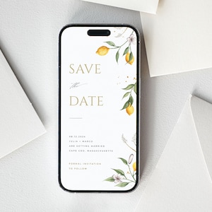Save The Date Evite, Digital Save The Date, Watercolor Lemons, Citrus Save The Date Template, Summer Wedding Save The Date - CAPRI