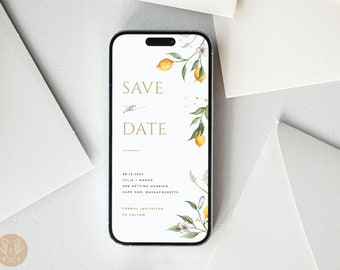 Save The Date Evite, Digital Save The Date, Watercolor Lemons, Citrus Save The Date Template, Summer Wedding Save The Date - CAPRI
