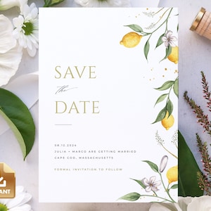 Summer Wedding Save The Date Card, Citrus Save The Date Template, Editable Save The Date, Italian Wedding Announcement Card Template - CAPRI