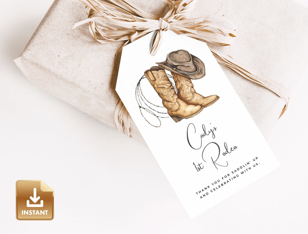 First Rodeo Thank You Favor Tag, Cowboy 1st Birthday Printable Gift Tag ...