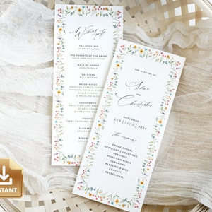 FLORA - Wildflower Wedding Program Template, Ceremony Program, Printable Wedding Day Itinerary, Summer Wedding Program, Order of Service