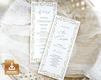 FLORA - Wildflower Wedding Program Template, Ceremony Program, Printable Wedding Day Itinerary, Summer Wedding Program, Order of Service