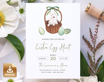Easter Egg Hunt Invitation, Easter Brunch Invitation, Easter Brunch Invite, Easter Evite, Easter Bunny Editable Invite, Instant Download