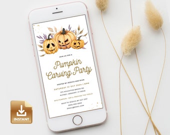 Bearbeitbare Halloween-Einladung - Kürbis schnitzen Party Evite, Herbst Jack O'Lantern Vorlage, Sofort Download