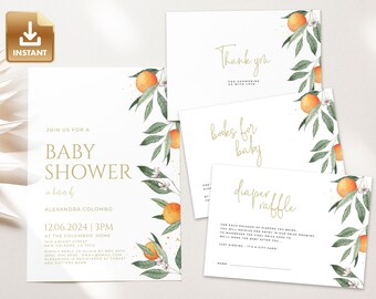 CLEMMIE - Summer Baby Shower Invitation Template, Citrus Baby Shower Template, Editable & Printable Gender Neutral Baby Shower Invitation