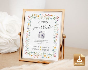 Wildflower Wedding Photo Guest Book Sign Template, Flower Photo Guestbook Poster, Printable Summer Wedding Photo Booth Sign - FLORA