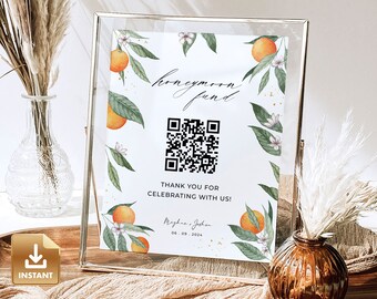 Honeymoon Fund Sign, Venmo Honeymoon Wish, Citrus Wedding Sign, Editable Wedding Cash Gift, Orange Fruit Sign, Template Download - CLEMMIE