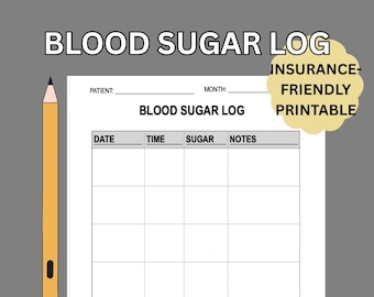 Blood Sugar Log Printable PDF | Diabetes Glucose Monitoring Record | Medical Blood Glucose Tracker Sheet