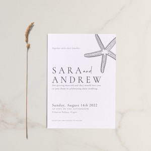 Beach Wedding Invitation, Modern Minimalist Wedding Designs, Bridal Stationery, Wedding Stationery, Whimsical Coastal Bohemian Starfish