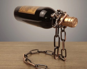 Shineus Magic Innovations Chain Wine Bottle Holder Floating Illusion Rack Stand Bronze 