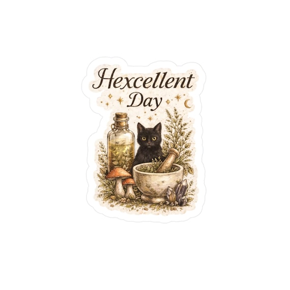 Hexcellent Day black cat witchy sticker | Kiss-Cut Vinyl Decal