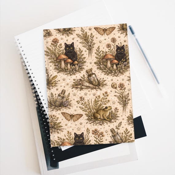Black Cat Mushroom Pattern Journal | Nature Witchy Botanicals