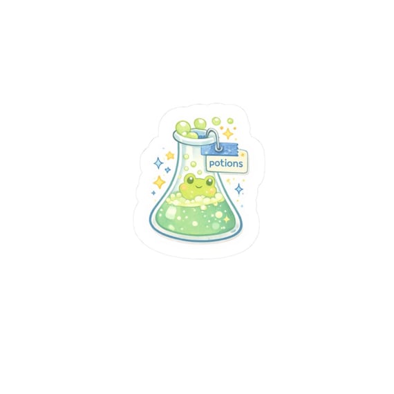 Potion Frog Sticker | Green Alchemy Beaker, Laptop Decal