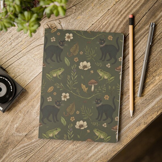 Black Cat and Frog Pattern Journal | Softcover Notebook