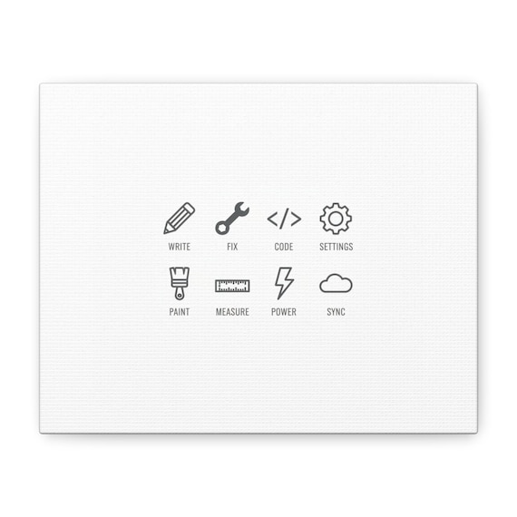 Minimalist Monochrome Canvas Wall Art, Modern Icon Grid Print, Neutral Home or Office Decor