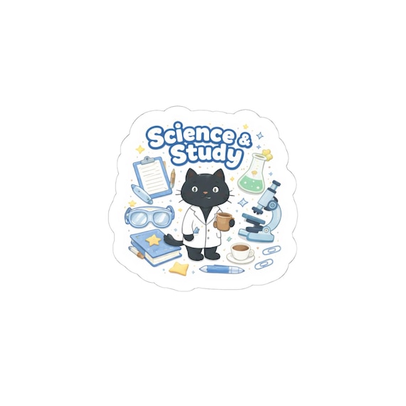Science & Study Black Cat Sticker | Kiss-Cut Vinyl Laptop Sticker