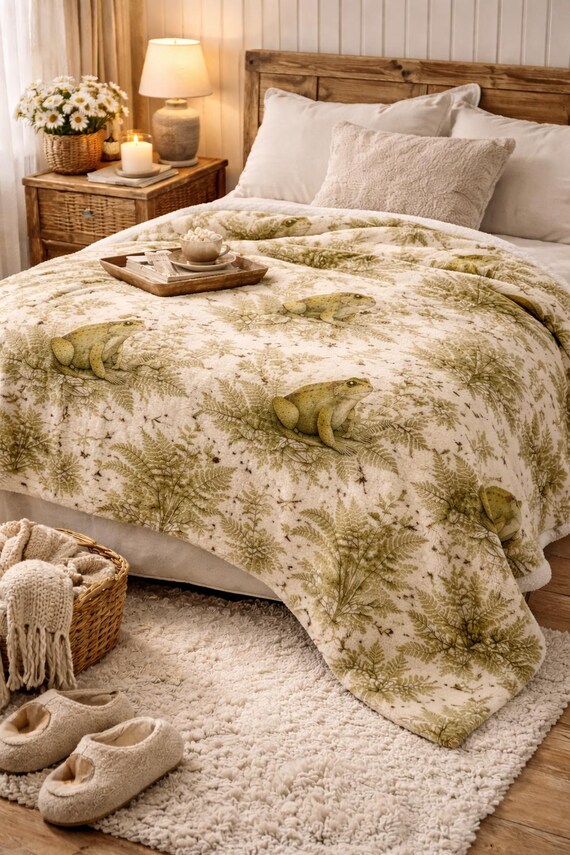 Fern Leaf Pattern Velveteen Plush Blanket | Botanical Throw