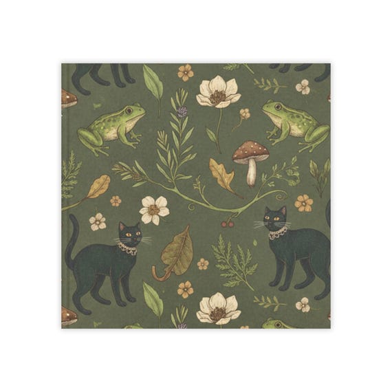 Black Cat and Frog Pattern Post-it® Note Pads | Botanical Mushroom Floral Sticky Notes