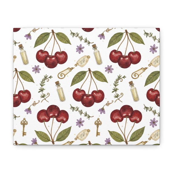 Cherry Pattern Canvas Print, Coquette Dorm Decor