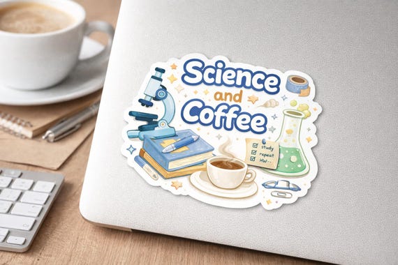 Science and Coffee Vinyl Sticker, Lab Tech Gift