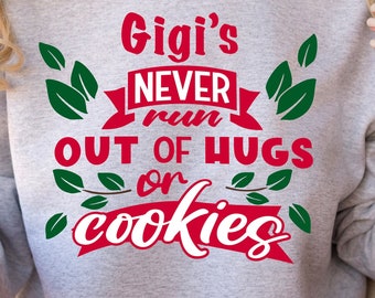 Christmas Gigi Sweatshirt - Gildan 18000, 'Hugs & Cookies' Holiday Design, Cozy Winter Apparel