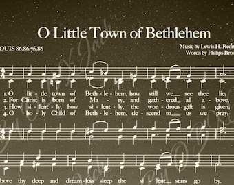 O Little Town of Bethlehem Lyrics & Music, Starry Night with Gold Accents, Digital Download, Holiday Wall Art, High-Quality JPG