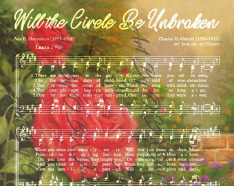 Will the Circle Be Unbroken Lyrics & Music, Blurred Roses Background, Spiritual Wall Art, Digital Download, High-Quality JPG