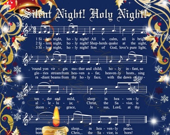 Silent Night Sheet Music Digital Art Download, Beautiful Christmas Border, JPG Format, Festive Holiday Decor
