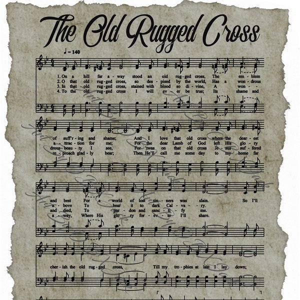 Digital File - Christian Hymn Sheet Music - The Old Rugged Cross - JPG - Instant Download
