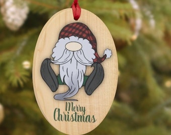 Merry Christmas Gnome - Wooden Christmas Ornaments