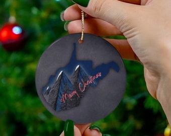 West Virginia Christmas Ornament - Mountains - Digital Art - Porcelain
