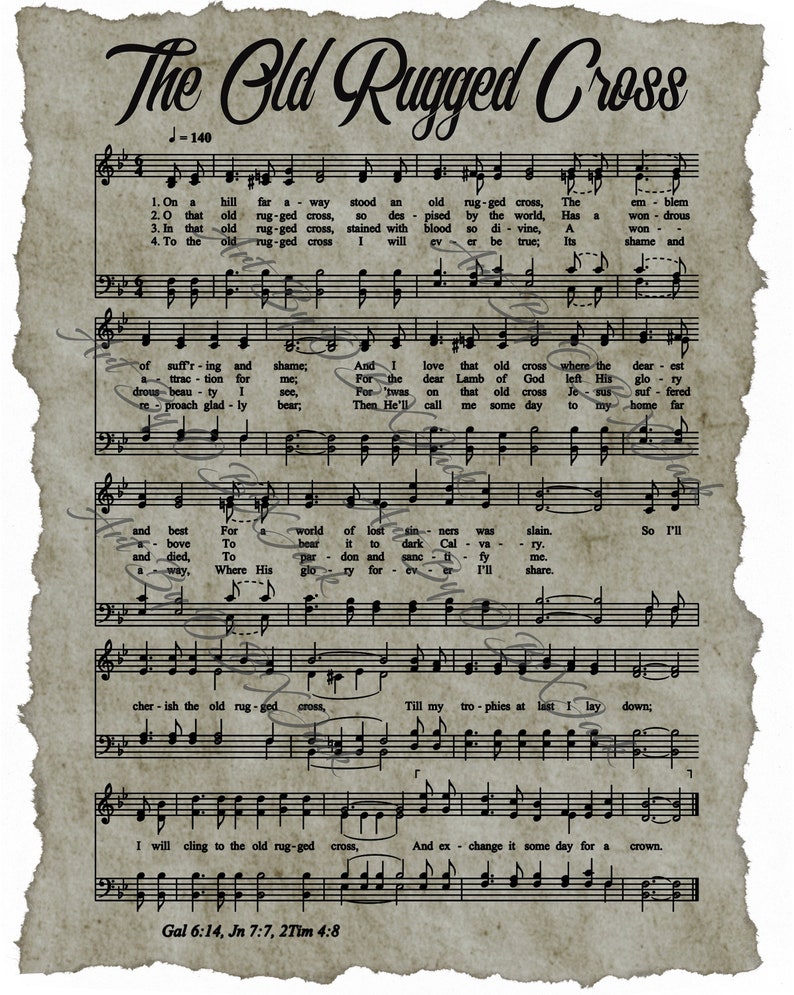 Digital File Christian Hymn Sheet Music The Old Rugged Cross JPG Instant Download image 1