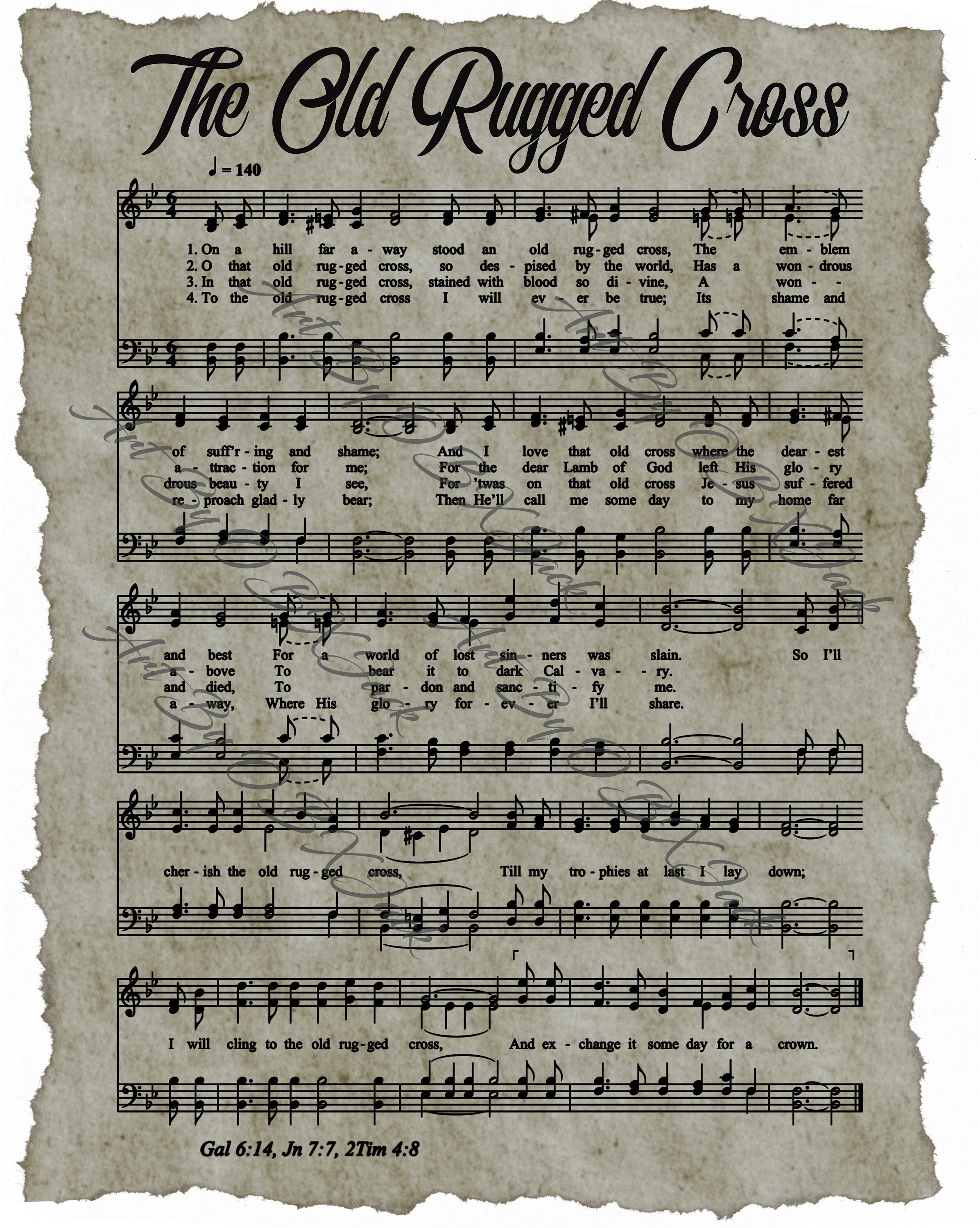 Digital File Christian Hymn Sheet Music the Old Rugged Cross JPG ...