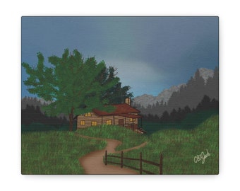 Country Roads Mountain Cabin - ArtByOBXJack - Canvas Print - Digital Art